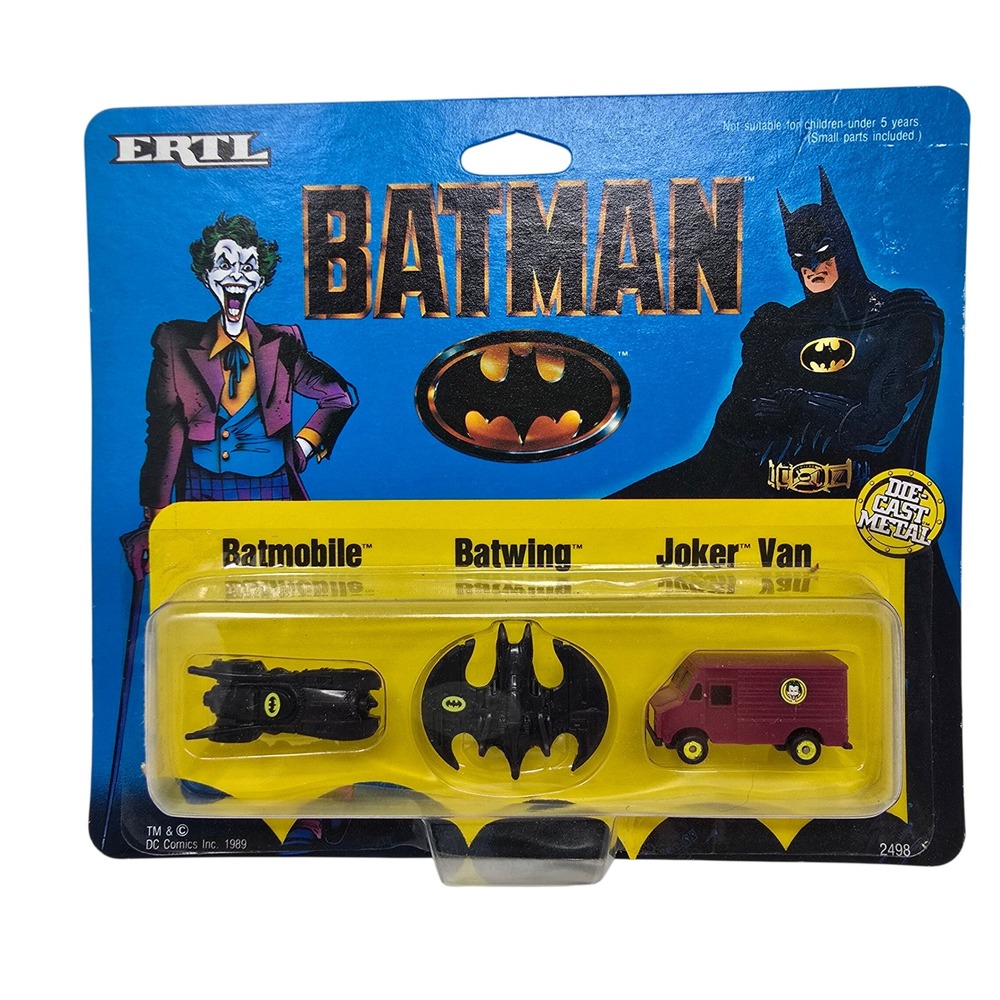Vintage 1989 ERTL Batman Die-Cast Micro Set Batmobile Batwing Joker Van 2498